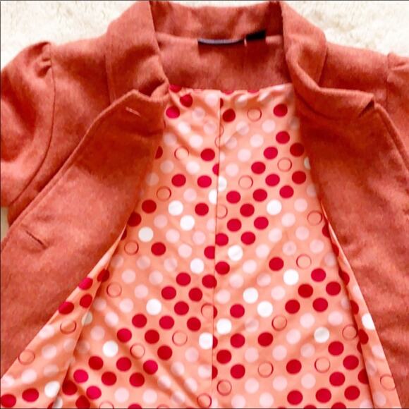 Liza Byrd Jacket Wool Tangerine Orange Blue Trim Bell Sleeve Button Front Jacket - Picture 5 of 9